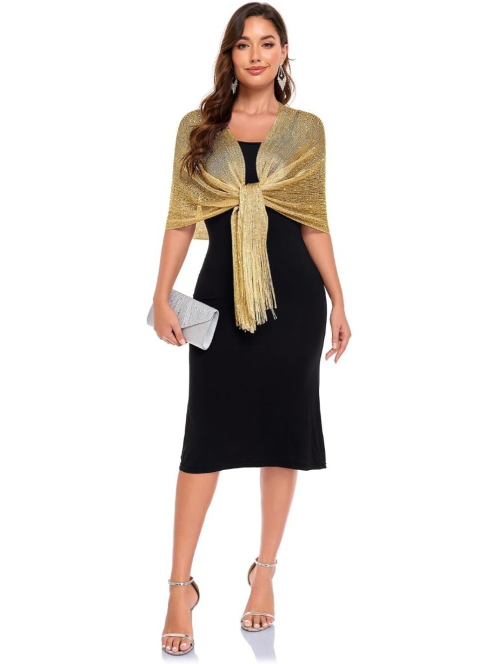 Sparkly Metallic Evening Shawl Wrap for Dresses - Women's Elegant Accessory - Picture 5 of 6